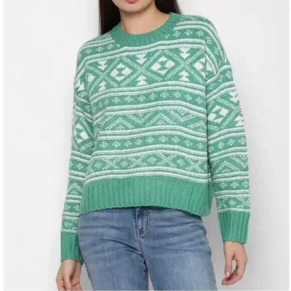AMERICAN EAGLE fair isle small Women's Green Patterned Sweater - Picture 1 of 5